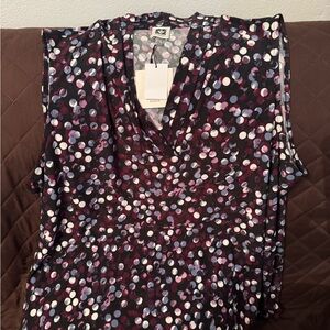 Anne Klein Black and Purple Polka Dot Blouse